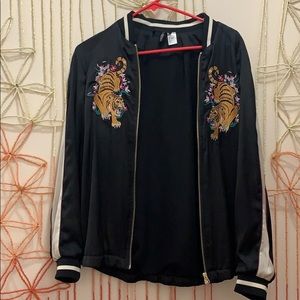 Satin Tiger Print Bomber Jacket